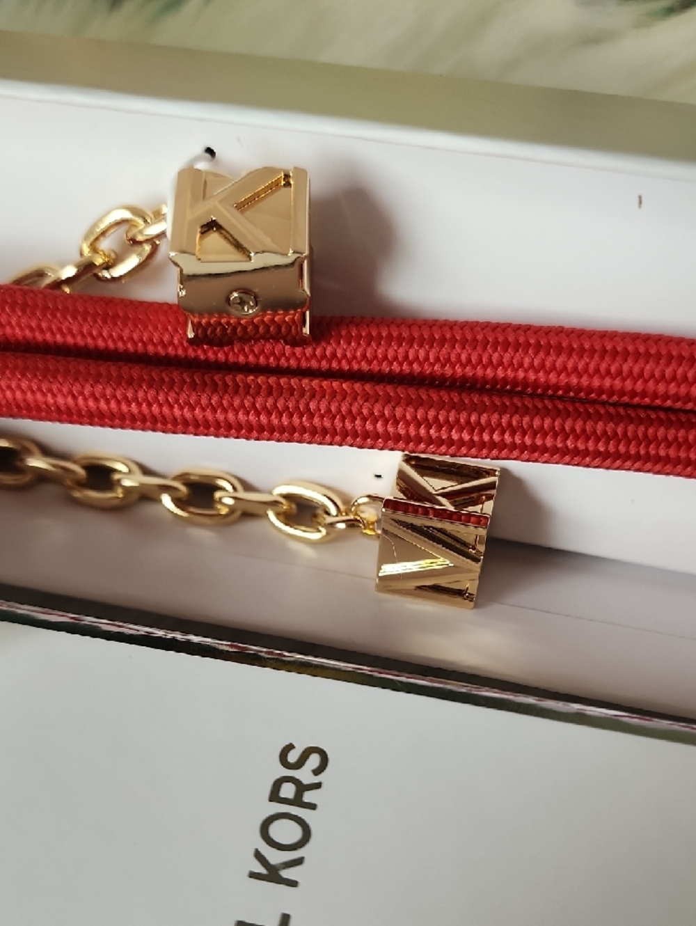 Michael Kors Red Knot Tassel Keychain with Gold Accents - Picture 10 of 11